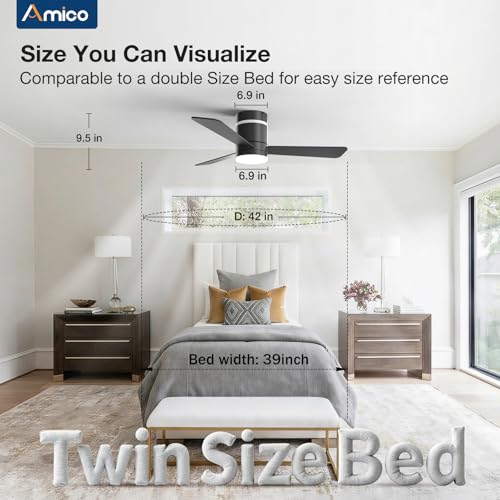 Image of Amico 42 Inch RGB Ceiling Fans with Lights, Low Profile, app /Remote, Black