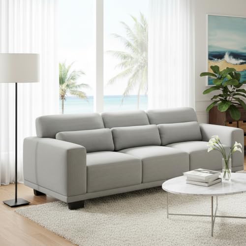 Image of Amada 89 inch Sofa, 3 Seater Couch Sofa for Living Room, Modern Sofa with Wide Armrests & Deep Seats, Comfy Couch with Removable Washable Covers & Linen Fabric, Easy Assembly (Grey, 3 Seater)