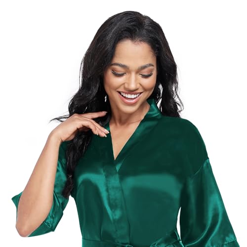 Image of Women's Short Satin Robes Lightweight Silky V-Neck Sleepwear Wedding Bridal Party Bride Bridesmaid Bathrobes