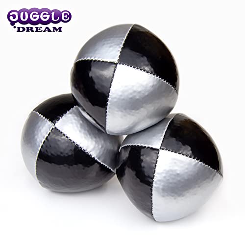 Juggle Dream 3X Pro Thud Jonglierbälle - Set mit 3 professionellen Jonglierbällen mit kostenlosem Online-Lernvideo, perfekt für Anfänger und Experten (Silber/Schwarz)