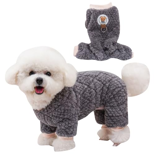 CutitiUU Haustier Plüsch Vierbeiner Mantel,Plüsch-Hunde-Schlafanzug für kaltes Wetter,Winter Hunde Pyjama,Warmes Welpe-Fleece,Warmer Fleece Schlafanzug Welpenkleidung (Grau, L)