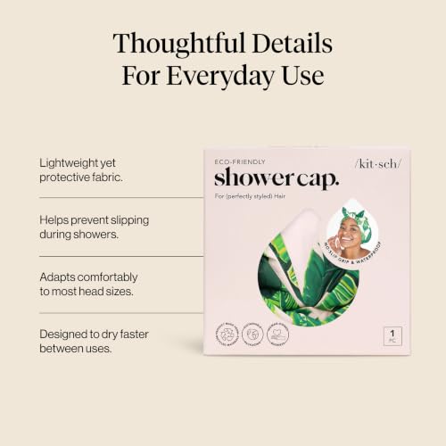 Image of Kitsch Luxury Large Shower Cap for Women - Palm Leaves | Shower Caps for Women Reusable Waterproof - Non-slip, Comfortable Quick-dry Hair Shower Cap for All Hair Types