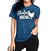 Chicken Mom T-Shirt Women Funny Hen Chiken Farm Humor Graphic Shirt Cute Short Sleeve Tops (Blue, Large)