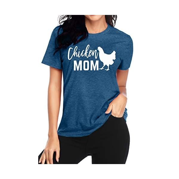 Chicken Mom T-Shirt Women Funny Hen Chiken Farm Humor Graphic Shirt Cute Short Sleeve Tops (Blue, Large)