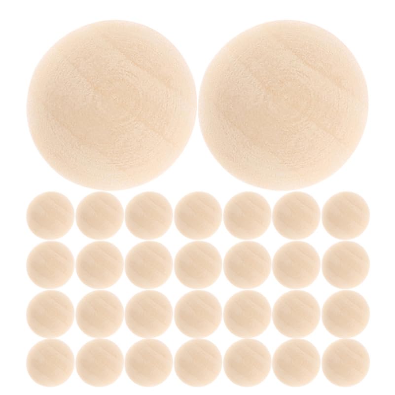 VILLCASE 100 Piezas Bolas de Media Madera Natural, 30mm, Cuentas Ranuradas Sin Pintar para Manualidades, Suministros de Arte, Adornos, Pintura