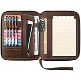 Ringsun Genuine Leather Portfolio with Zipper, Padfolio Portfolio Organizer Folder for Men Women, Professional Business Card Holder for A5 Letter Size Notepad, Resume, Writing Pad, Pen Loop