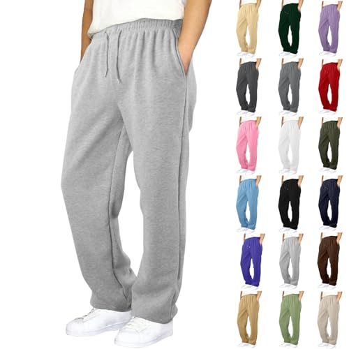 ZGTWHZY Boys Baggy Sweatpants Boys Baggy Sweatpants Kids Casual Elastic Waist Straight Wide Leg Open Bottom Athletic Joggers Grey Sweat Pants With Pockets Teen Boy Clothes 150=11-12 Years