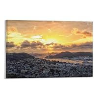 Amazon.co.jp: 絵画 長崎県 長崎港の夕陽インテリア 絵画 魅力的な色の