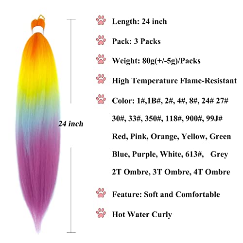 Colorful Rainbow Braiding Hair Pre Stretched Blue Purple Yellow Orange Ombre Braiding Hair Synthetic Colored Hair Extensions For Braiding Long Jumbo Kids Prestressed Braiding Hair(Color Braids 3Packs) #TOP1