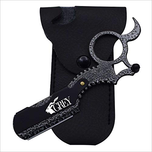 Straight Edge Razor | Razors For Men | Eyebrow Razor | Best for Straight Razor Blades | Essential for Razor Kit | Finger Ring Texture Coated Razor by “Grey” (Grey Texture)