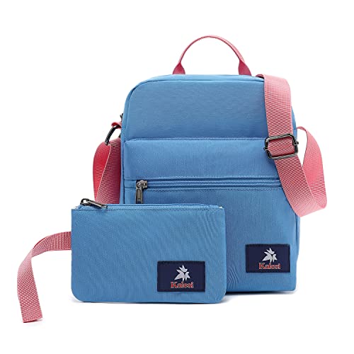 Kalesi Conjunto De Bolsa E Carteira Pequena Lona Para Meninas Mulheres (Azul Anjo)
