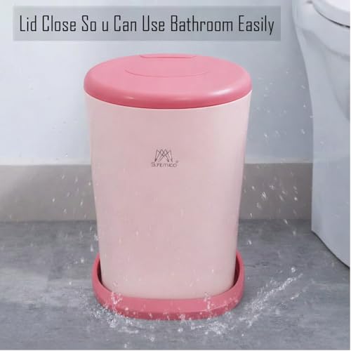 Image of Kriva Plastic Pedal Dustbin with Soft Close Lid | Compact Garbage Bin for Bathroom, Kitchen & Office | Modern Design Anti Slip Base Trash Can(Pink Lid & Base)