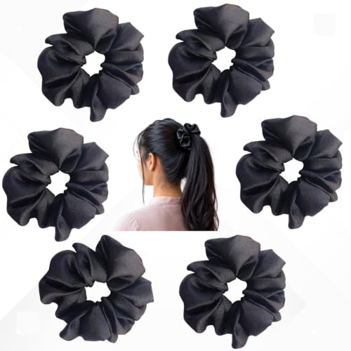 Image of Satin Scrunchies for Women | Set of 6 Crunchies Hair Band (Blak)