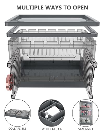 Richang Closet Organizers And Storage Shelves, Trunk Organizer, Dorm Room Essentials,Folding Storage Box, Stackable Toy Storage Bins, Storage Box With Door And Wheels, Rotate-To-Lock, 3-Pack,35L,Grey #TOP4