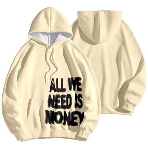 Eauptffy Sweats à capuche Femmes Automne Hiver Oversize Chaud Doublé Sweat à Capuche Street-Sweet-Y2K Sweat à Capuche Manches Longues Motif Festif T-shirts Pull Sportif Confortable, O beige., XL