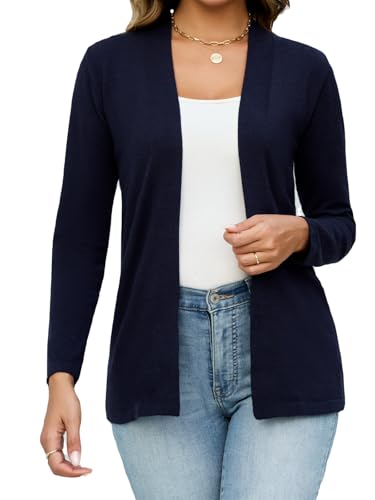 Dosieyeo Damen Leichte Strickjacke ohne Knöpfe Elegant Weich Feinstrick Cardigan Basic Dünne Jacke für Alltag Navyblau XXL