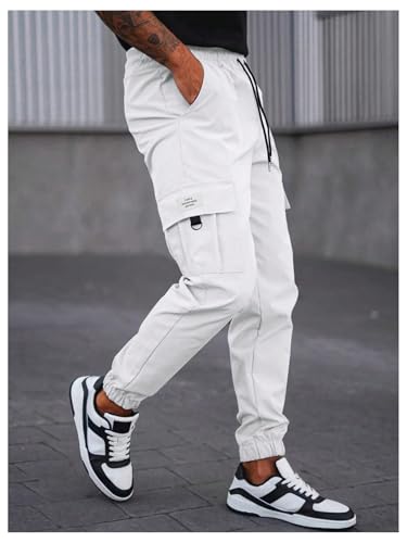 OYOANGLE Men's Drawstring Cargo Pants Flap Pocket Workout Athletic Joggers Lightweight Sweatpants4