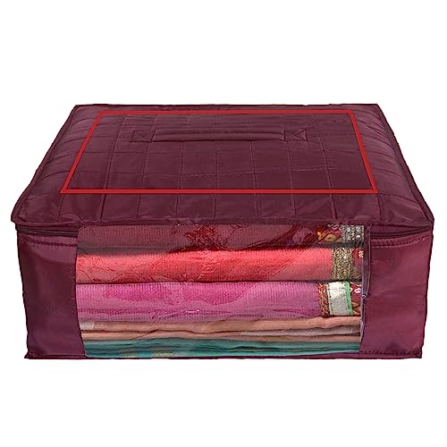 Image of Kuber Industries Parachute Saree Cover /Bag for Storage with Zip Closure | Wardrobe Organizer for Storage | Saree Organiser for Wardrobe | Maroon
