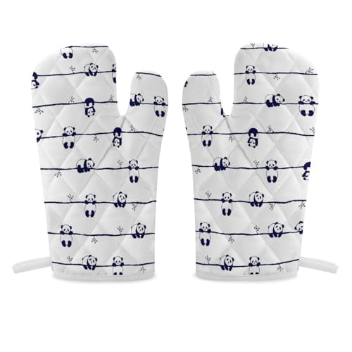 オーブンミット ぱんだ柄 かける 鍋つかみ オーブン手袋 耐熱ミトン オーブングローブ 断熱 使い勝手 耐久性 着脱簡単 防水 厚手 吊り下げループ付き シェフ用 キッチン用品 男女兼用 2枚セット