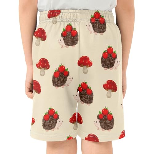 Hedgehogs and Mushrooms Athletic Shorts with Zipper Pockets, Youth Boys Athletic Running Shorts for Summer3