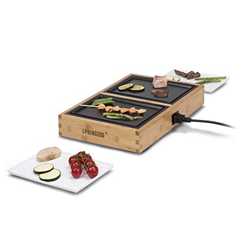 Princess 01.104020.01.001 Plancha individuelle Dinner4All Pure 104020, Habillage en Bambou, pour 2 Personnes, Bois