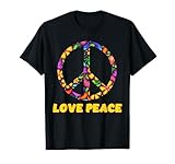Dieses Love Peace mit Retro Peace Zeichen tshirt ist der renner auf der nächsten 60er, 70er Jahre Party.