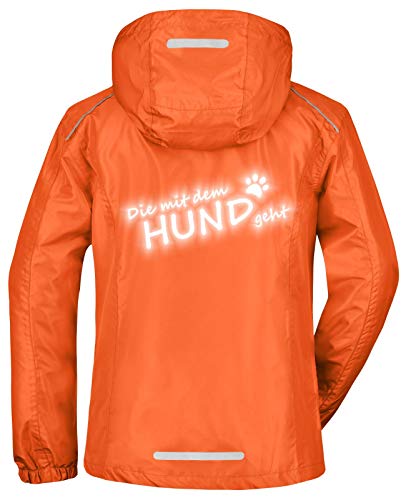 Roughtex Damen Regenjacke Die mit dem Hund geht – reflektierender Rückendruck – 3000 mm Wassersäule, versiegelte Nähte – Geschenkidee für Hundehalterinnen – taillierter Schnitt Orange XL