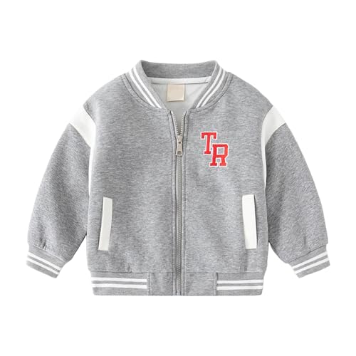 IWIHMIV Kids Jacket Fall Winter Fleece Vintage Outerwear Boys Baseball Jacket with Pocket Sport Zipper Coat