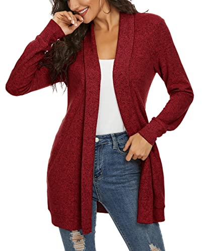Tribear Women's Long Sleeve Open Front Loose Casual Lightweight Kimono Cardigan2