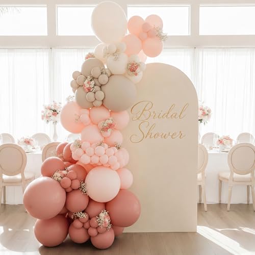 Image of Dusty Pink Balloon Arch Kit 115Pcs Retro Blush Pink Sand White Balloons Garland Kit Neutral Boho Peach Nude Beige Cream Birthday Party Balloons for Girls Women Baby Shower Bridal Wedding Decorations