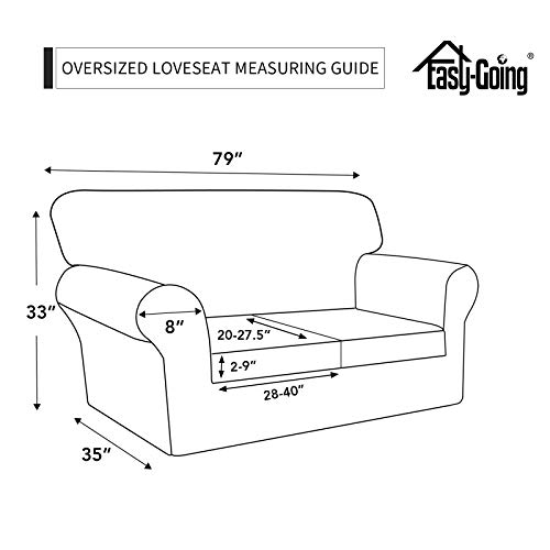 Image of Easy-Going Stretch Oversized Loveseat Couch Cover for 2 Cushion Washable | Sofa Slipcover for Stretch 2 Separate Sectional Cushion Couch - Furniture Protector for Pets, Kids Navy
