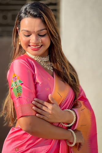 Image of SGF11 Women's Kanjivaram Paithani Silk Saree With Unstitched Blouse Piece