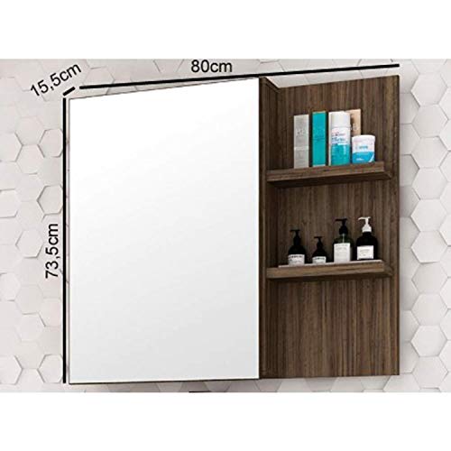 Espelheira para Banheiro 1 Porta 2 Prateleiras e Nichos Malbec Móveis Bosi Ameixa Negra/Taeda