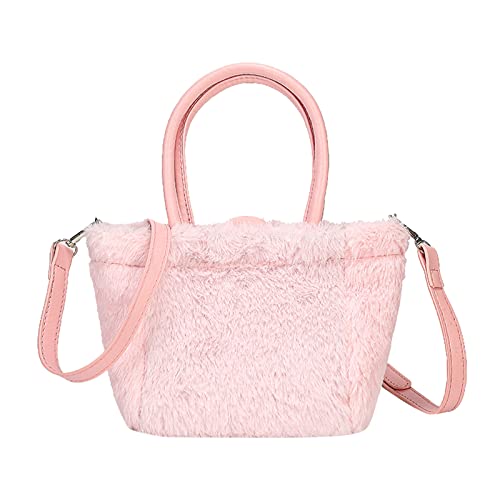 Genérico Bolso de hombro para mujer, bolso de mano de Color sólido Simple a la, bolso de mensajero, bolso de felpa a la de doble propósito Mochila Hombre (Pink, One Size)