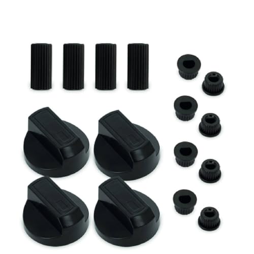 G GRIMALDI Kit 4 Manopola Universale per Piano Cottura Cucina a Gas Nero Bianco Argento Innesto 6mm 5mm, Manopole Cucina Moderna compreso Set Adattatori Asse Raso Asse Alto (4, Nero)