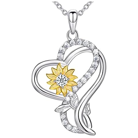 WISHMISS Sunflower Gifts for Women 925 Sterling Silver Sunflower Necklace Heart Necklace Jewelry Gifts for Women Mom Wife for Christmas Birthday Mothers Day (sunflower) Cover