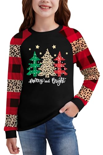 Image of BesserBay Girl's Christmas Buffalo Plaid Raglan Top Funny Holiday Graphic Shirt 4-14 Years