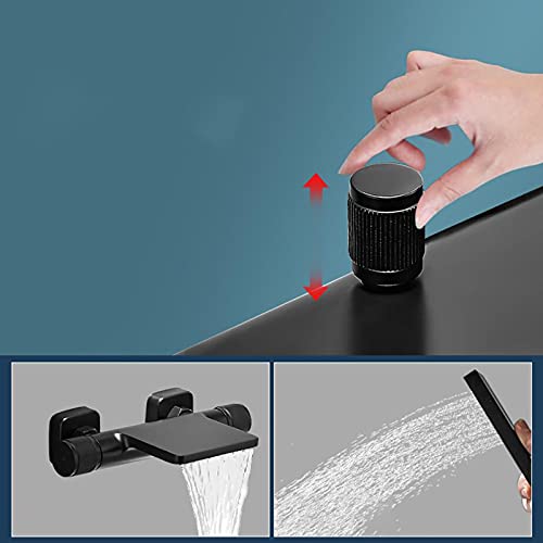 Robinet de douche mural noir cascade avec douchette et valve pour baignoire moderne