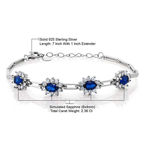 Gem Stone King 925 Sterling Silver Simulated Sapphire Tennis Bracelet For Women (2.36 Cttw, 7 Inch With 1 Inch Extender) #TOP4