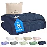 CLOUDSCAPE LINEN Extra Large 8 Layer Muslin Throw Blanket, 100% Cotton Blanket for Couch, Bed,Sofa, Home Decor,Pre-Washed Gauze, Best for Summer, 50x70, Ensign Blue
