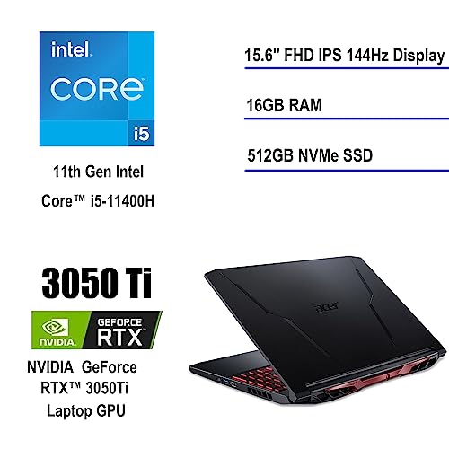 Acer Nitro 5, display FHD IPS da 15,6" 144Hz, Intel Core i5-11400H di 11a generazione, NVIDIA GeForce RTX 3050Ti, 16 GB DDR4, SSD PCIe da 512 GB, USB-C, HDMI, RJ45, WiFi 6, tastiera retroilluminata, - Notebook - Immagine 1