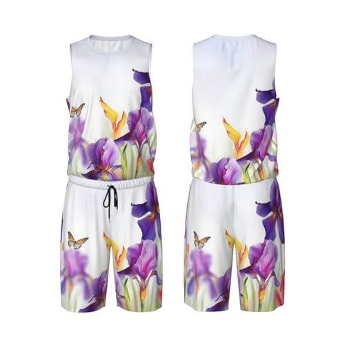 Maillot de basket-ball Iris Flower pour homme ensemble de 2 pièces gilet et short de sport