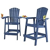 FUNBERRY Tall Adirondack Chairs Set of 2 with Removable Connecting Table, All Weather High Top Balcony Chair with Cup Holders