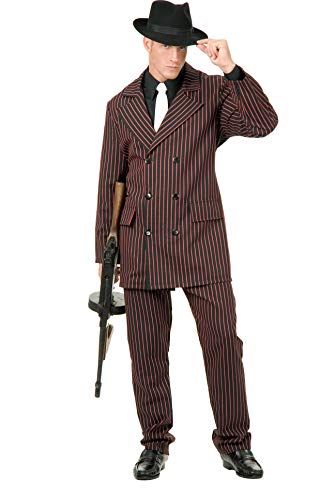 Charades Men's 6 Button Gangster Suit, Black/Red, Small