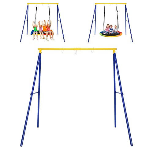 DREAMADE Portique de Balançoire Extérieur 1,8M, Structure Métallique en A pour Enfants 3+, 1 Place, Charge Max 200 KG(Jaune)