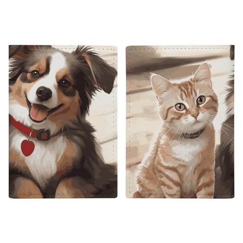 Étui passeport cuir Chien chat drôle parfait en vacances