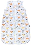 TupTam Baby Schlafsack 2.5 TOG – Warmer Winter Schlafsack Baby, OEKO-TEX, Ärmellos, Atmungsaktive Baumwolle, Farbe: Fuchs Regenbogen umstülpbarer Fuß, Größe: 56-62