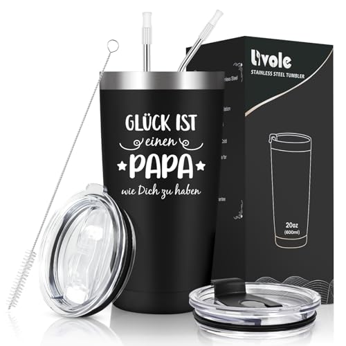 Livole Regalo para papá, regalos para el día del padre, la felicidad es tener un papá como tú. Regalos para el padre de la hija, taza térmica, vaso de cerveza de 600 ml de acero inoxidable, taza