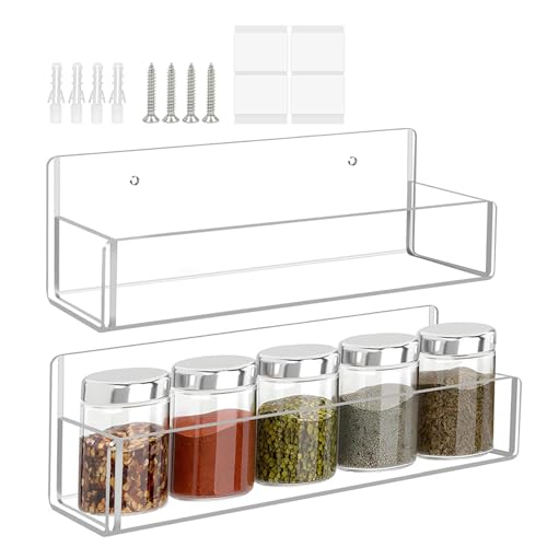 Yplkm Estante De Pared Para Especias, Estante para Condimentos, 2 Estantes Transparentes De Acrílico Organizador Para Cocina Despensa Apartamento Puerta De Armario