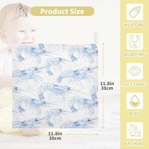 vvfelixl Baby Muslin Washcloths Crystal Clear Shrimp Baby Burp Cloths Cotton Babys Face Towel for Newborn Infants Boys Girls Soft and Absorbent 11.8 X 11.8 in, 3 Pack4